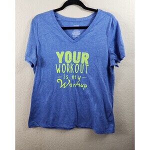 Danskin Now Womens XL Blue Graphic Print Short Sleeve V-Neck Semi Fitted T-Shirt